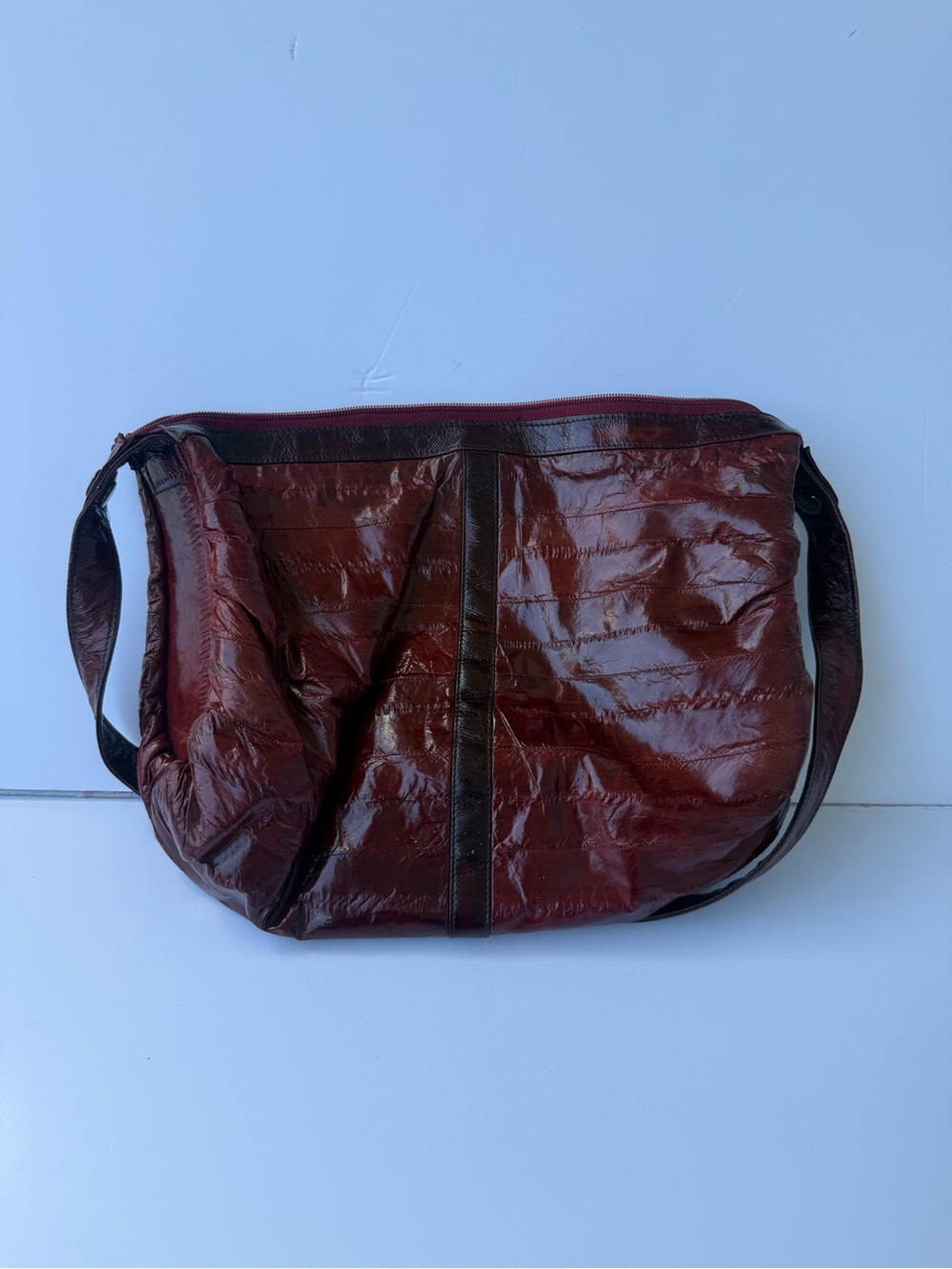 Vintage Delane Handbags Bright RED Eel Skin Purse Shoulder Bag Korea - Picture 2 of 13